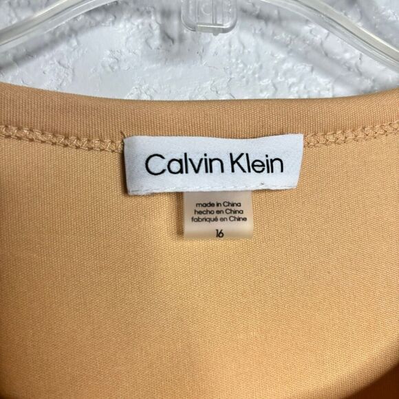 Calvin Klein Womens Sheath Dress Gold Sequined SZ 16 Sleeveless Lined Round Neck - Picture 9 of 13